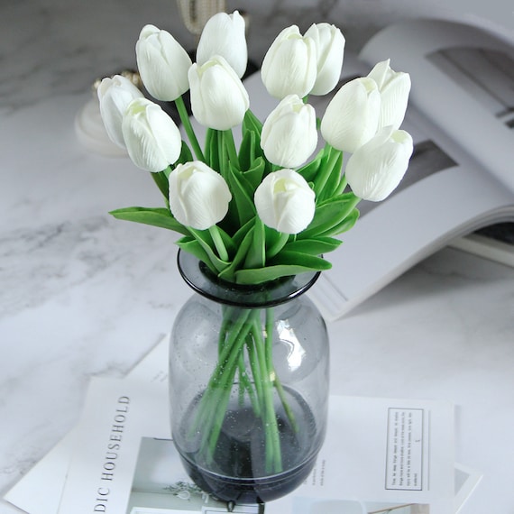 20pcs White Tulips PU Real Touch Tulip Bouquet Tulips