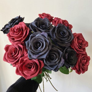 10pcs Burgundy Silk Roses Head, Artificial Burgundy Flowers Head ,Black Rose Head Flowers for Wedding Centerpieces Bouquets Decor
