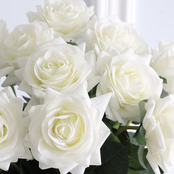 Artificial Flowers Fake Rose, 20pcs Real Touch Silk Rose Flowers DIY for Wedding, Party and Home Decoration, White