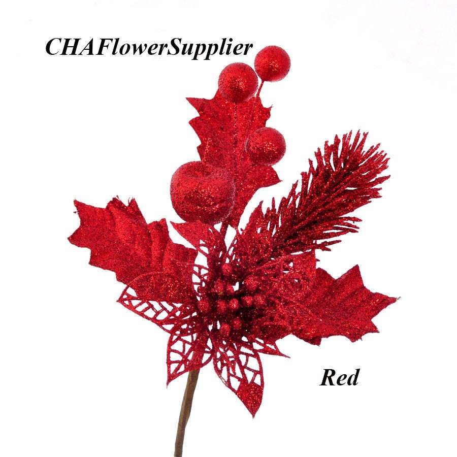 4pcs Artificial Christmas Stems 23cm Gold Powder Flowers Stems Etsy