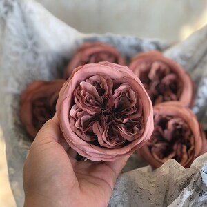 10pcs Artificial Silk Rose Dusty Rose Silk Cabbage Rose Head for Wedding Bouquet Arrangement Centerpieces Home Decor