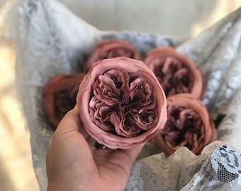 10pcs Artificial Silk Rose Dusty Rose Silk Cabbage Rose Head for Wedding Bouquet Arrangement Centerpieces Home Decor