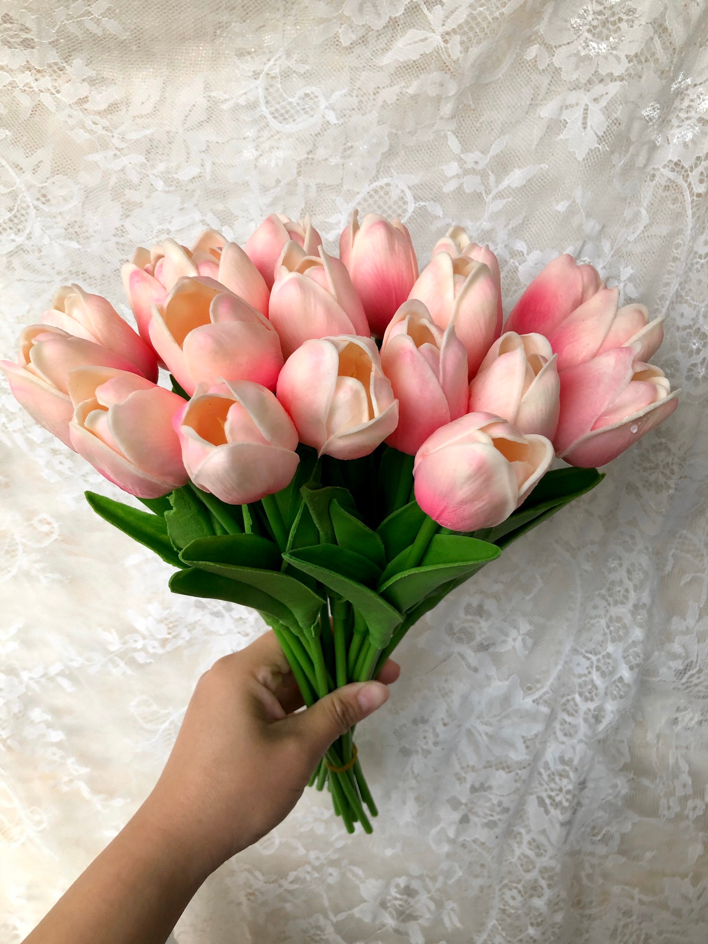 COONE Künstliche Tulpen 20 Stück - Real Touch PU Blumen Rosa