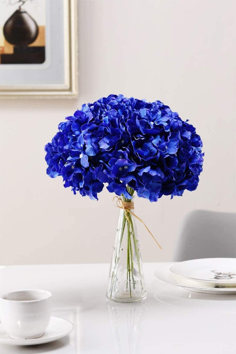 Royal Blue Hydrangea Silk Flowers Heads With Stems Pack of 10 Etsy