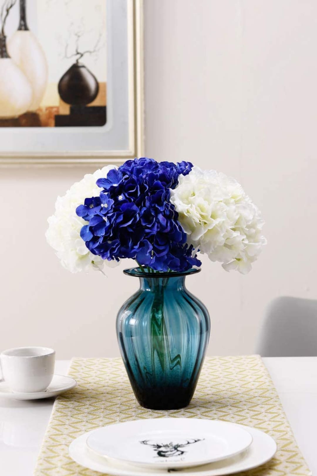 Royal Blue Hydrangea Silk Flowers Heads With Stems Pack of 10 Etsy