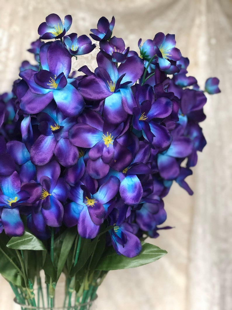 27.1inch Galaxy Orchids Turquoise Blue Silk Flowers Royal Blue Etsy