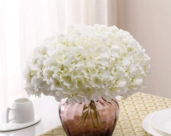 Hydrangea Silk Flowers Heads Pack of 10 Ivory White Full Hydrangea Flowers Artificial with Stems for Wedding Home Party Shop Baby Shower