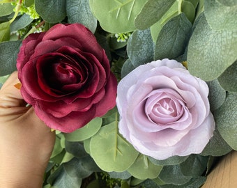 10-100pcs Dusty Purple Artificial Rose Head Silk Burgundy Roses Head Wholesale Light Purple Wedding Flowers, Artificial Rose Heads