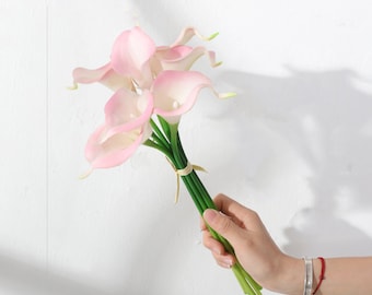 16pcs Calla Lily Bridal Wedding Bouquet Lataex Real Touch Flor Artificial Home Party Decor-Rosa