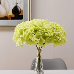 Hortensie Seidenblumen Grüne Köpfe 10er Pack Volle Hortensie Blumen künstlich mit Stielen für Hochzeit Home Party Shop Baby Shower Dekor