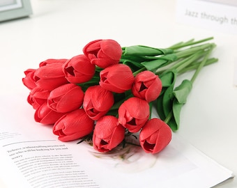 Red Real Touch Tulip Bouquet, 20 Stems, Wedding Centerpieces