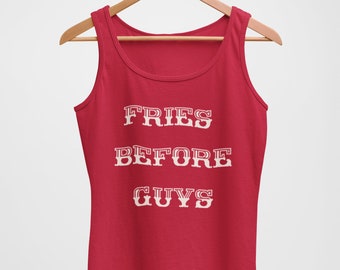 Yoga Tee Gift for Her Shirts with Sayings Heather Gray or Royal Blue Fries Before Guys Womens Graphic Racerback Tank Top