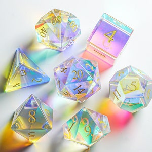 Juego de dados de cristal dicroico prismático puro para D&D, juegos de rol, dados MTG, regalos, recuerdos de boda y regalos de GM.