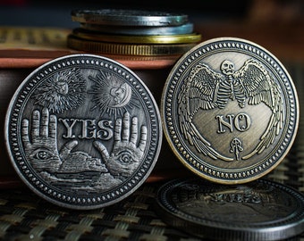 Decision Coin | Yes & No Metal Coin | Flip Coin | Dungeons and Dragons | DnD | Roleplaying Game | Metaphysical | Spirituality | Wicca