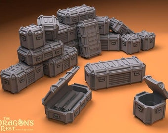 24pcs Flight Cases Sci-Fi Scatter Terrain 28mm | 32mm | Dungeons and Dragons | DnD | Starfinder | Battletech | SW Legion | Wargaming