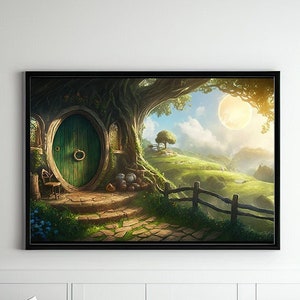 Tolkien Littlefolk Treehouse, Commercial Use, Painting Design, Canvas Print, Home Decor, Modern Fantasy Art, Wall Art, Art Printables