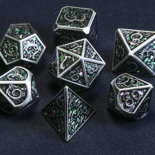 DnD Metal Dice Set, Green Dragonscales, Full Dice Set for Dungeons and Dragons, D and D, Role Playing Games, MTG Dice, Christmas Gift