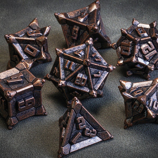 DnD Metal Dice Set, Bronze Caltrops, Full Dice Set pour Donjons et Dragons, D et D, Jeux de rôle, MTG Dice, Cadeau de Noël