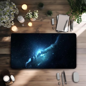 Blue Galaxy MTG Playmat, Mousepad, 24 x 14 inches, MTG Gifts, Anime, Magic The Gathering Gifts, Stitched Playmat, Non-Slip Rubber Base
