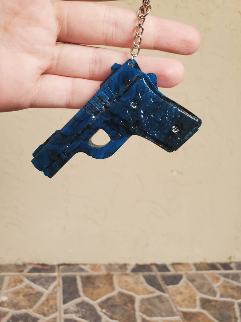 Car coasters Plate frame blue black marbled Car set handmade pistol Keychain