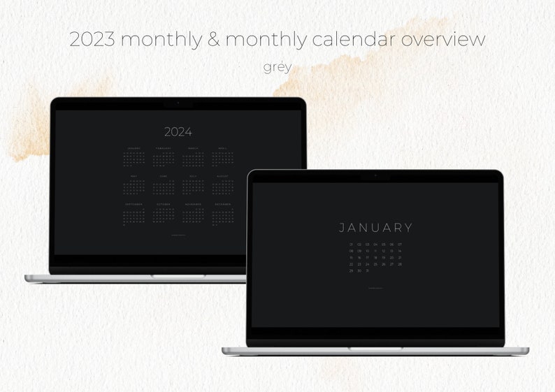 2024 Monthly Yearly Calendar Overview Grey Desktop iPad Wallpaper