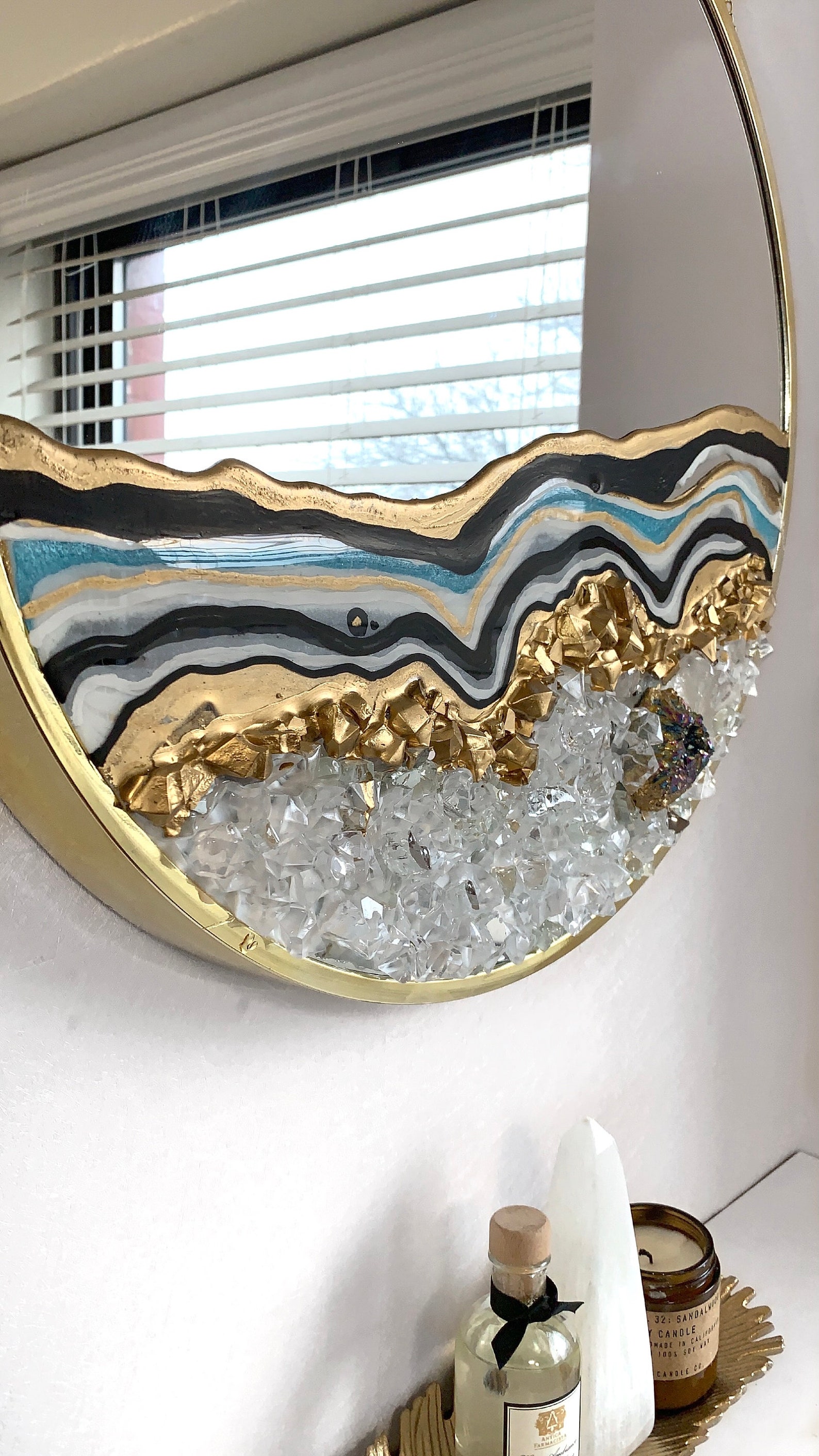 Round gold hanging wall mirror modern accent circular resin Etsy