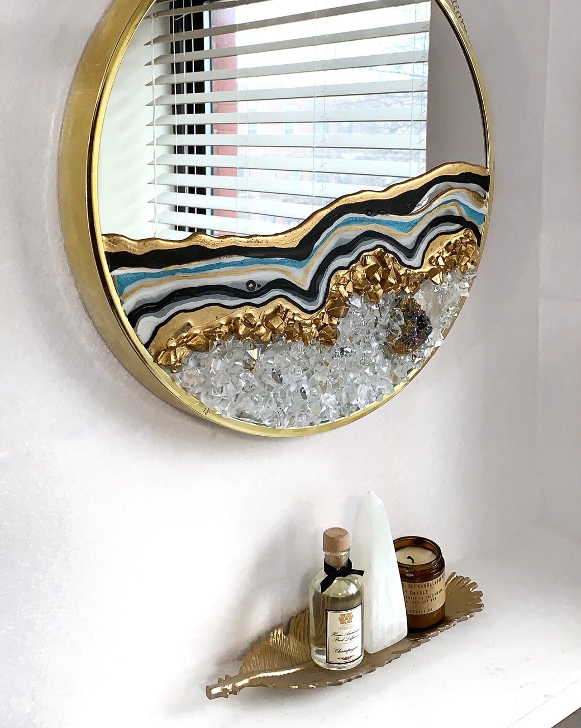 Round gold hanging wall mirror modern accent circular resin Etsy