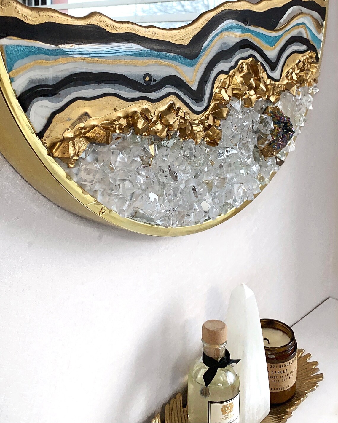 Round gold hanging wall mirror modern accent circular resin Etsy