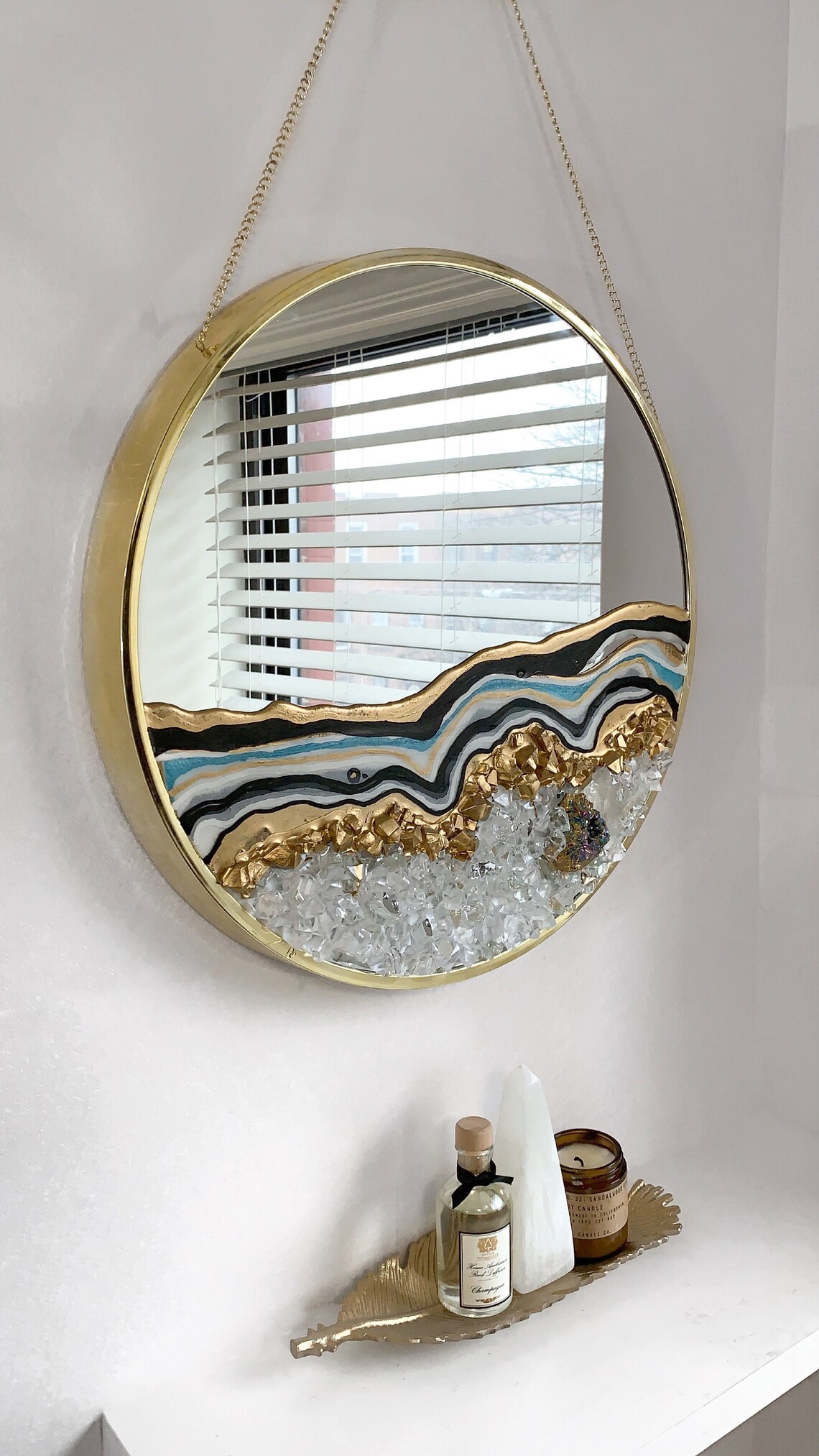 Round gold hanging wall mirror modern accent circular resin Etsy