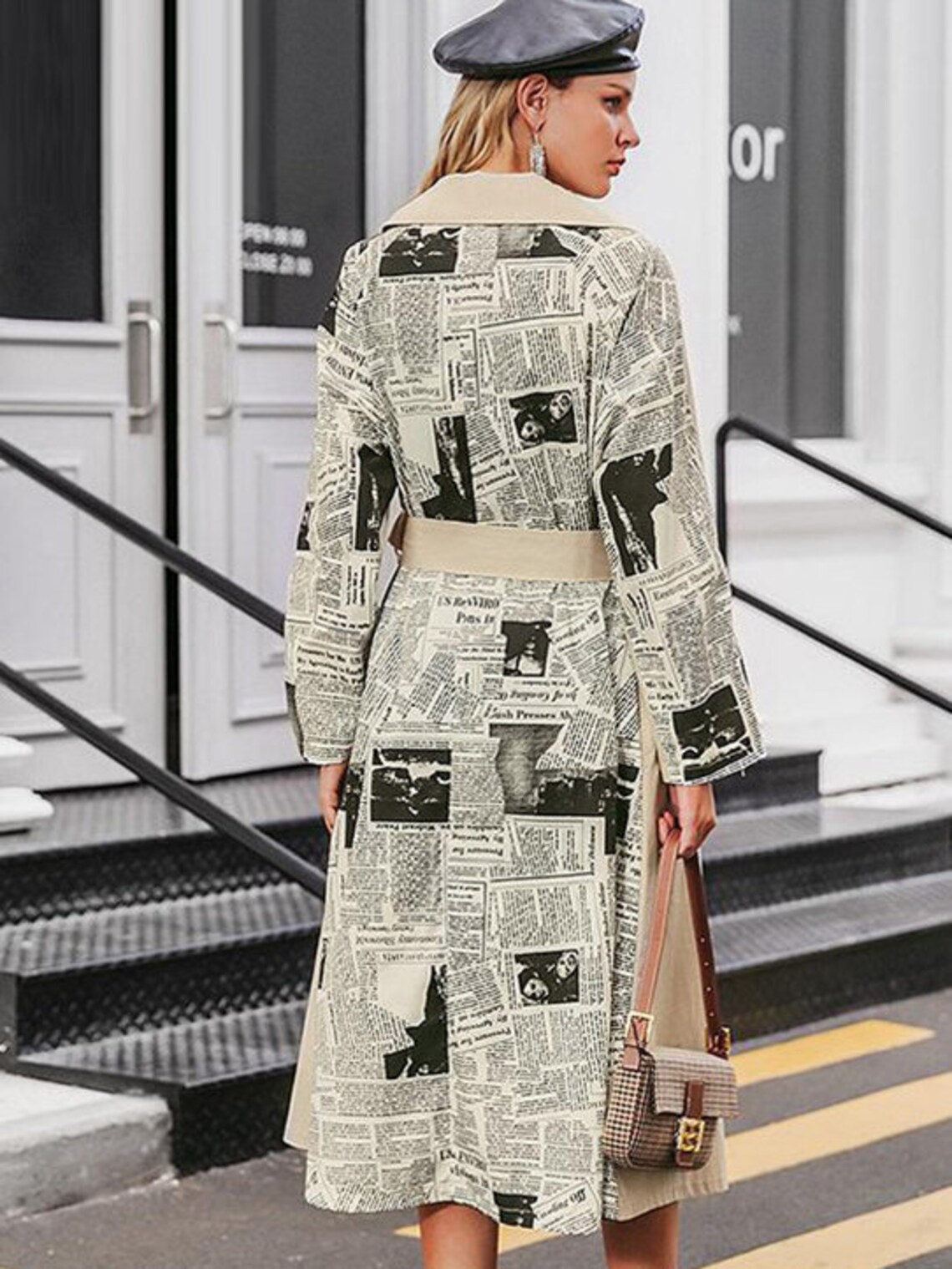 Newspaper Patchwork Long Trench Coat Etsy