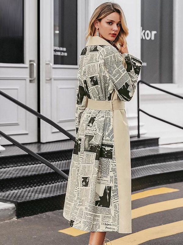Newspaper Patchwork Long Trench Coat Etsy