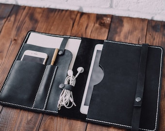 Personalized Leather iPad Mini Organizer Folio, Black