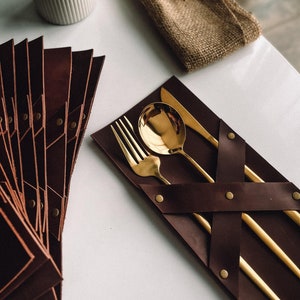 Leather Cutlery Holder for Restaurant, Cafe Bar Restaurant Leather Cutlery Pouch, Personalized Cutlery Holder, Spoon Fork Knife Holder