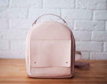 Womens Leather Backpack, Soft pink leather backpack, Leather small backpack for Ladies. Handmade genuine leather rucksack. Christmas gift