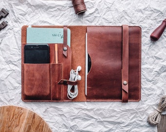 Handmade Leather iPad Mini Folio, Brown Organizer Case