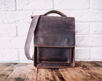 Personalized Leather Crossbody Messenger Bag, Men's Shoulder Bag
