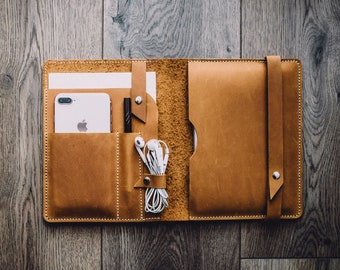 Personalized Leather iPad Mini Folio, Yellow Leather Organizer