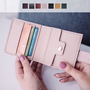 Cartera de cuero rosa, cartera rosa personalizada, cartera rosa clara, cartera de mujer, regalo para niña, cartera de cuero plegable,