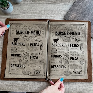 Dossier de menu de restaurant A4, Couverture de menu en cuir avec support central élastique, Porte-menu avec logo, Dossier de menu de restaurant, Porte-menu,