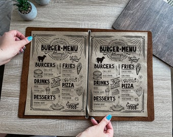 Dossier de menu de restaurant A4, Couverture de menu en cuir avec support central élastique, Porte-menu avec logo, Dossier de menu de restaurant, Porte-menu,