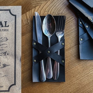 Leather Cutlery Pouch, Personalized Cutlery Holder, Cafe Bar Restaurant Cutlery Organizer,Custom cutlery pouch,Leather cutlery holder