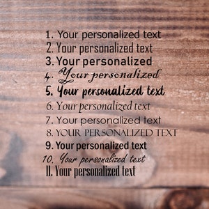 May include: A wooden surface with a list of ten numbered items. Each item is followed by the text "Your personalized text". The eighth item is in all caps and reads "YOUR PERSONALIZED TEXT".