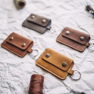 Cartera de llavero marrón, titular de tarjeta de cuero con llavero, cartera de llaves marrones, cartera de llaveros, cartera de titular de llaves, personalizada. Aguinaldo