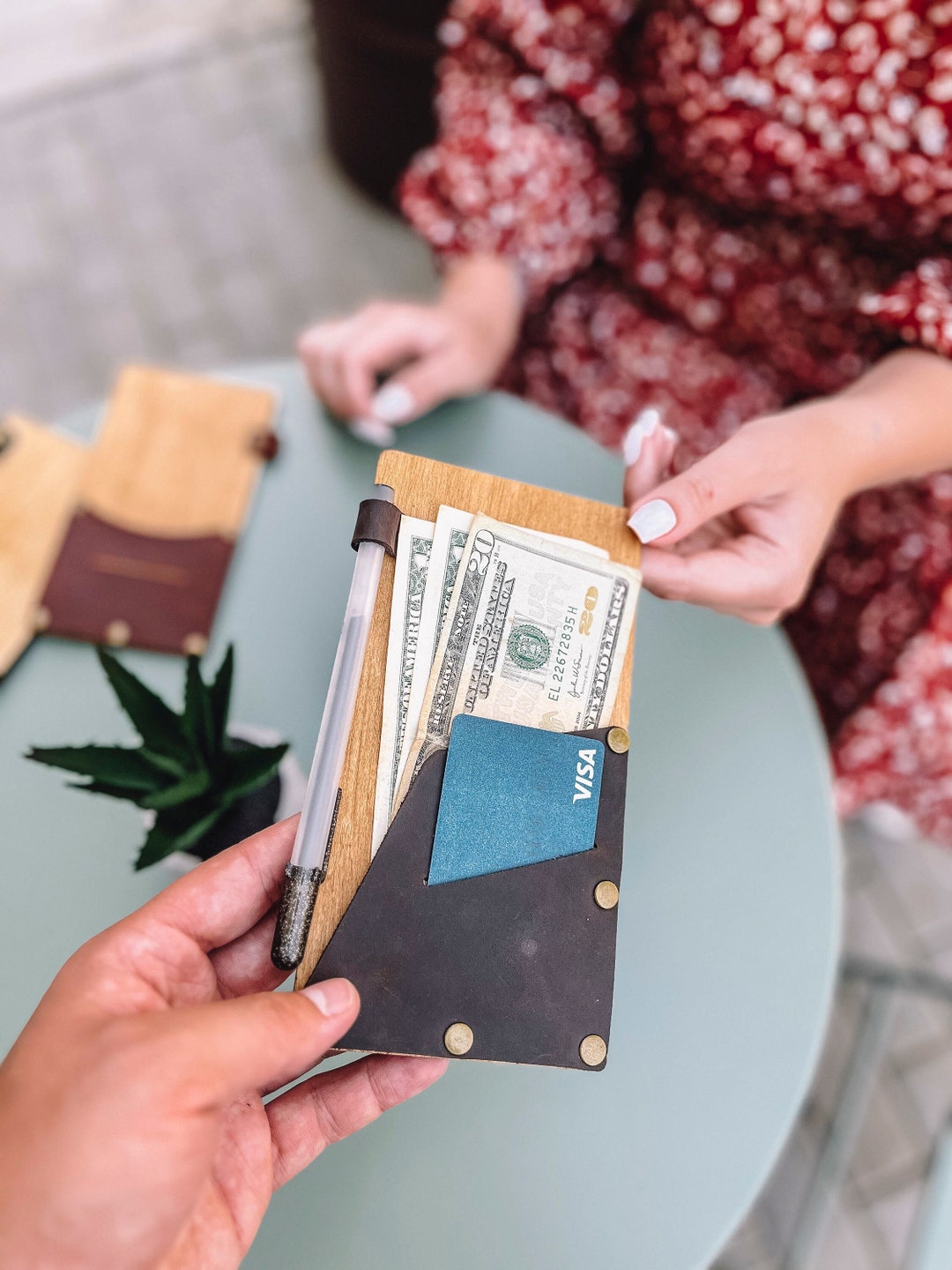 Wooden Check Presenter,leather Receipt Holder,check Holder,wooden Check