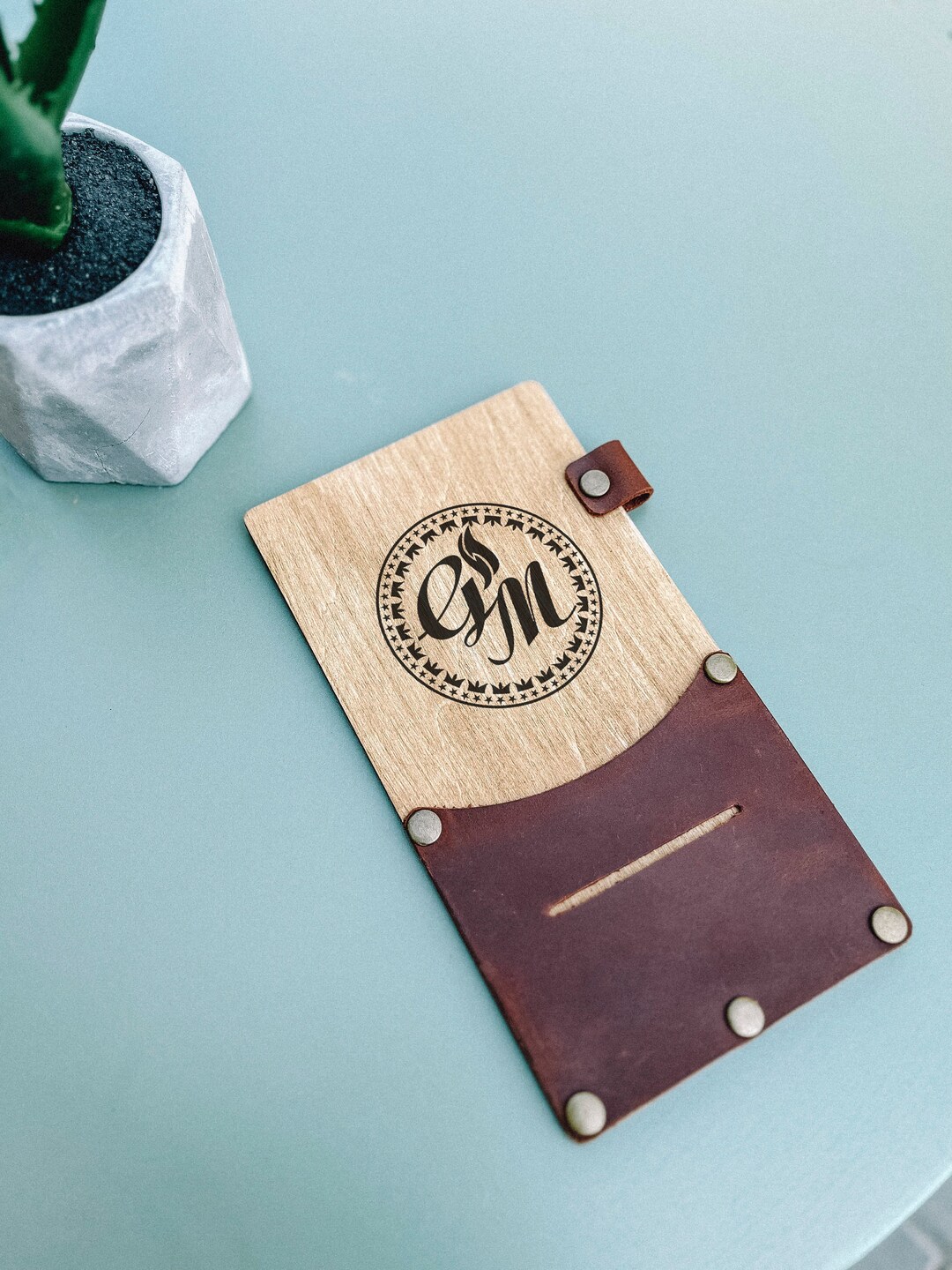 Personalized Leather Receipt Holder,check Holder,wooden Check Presenter