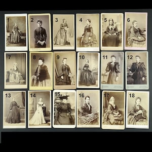 Victorian Fashion Carte de Visite Photographs. Crinoline Dresses. Victorian Women CDV Portraits. Choose from selection. Priced individually.