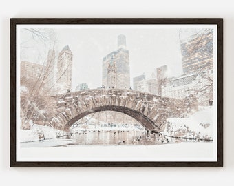 Gapstow Bridge Central Park During Snowy Winter in New York Prints, Housewarming Gift Home Decor Gift Idea Central Park Photography