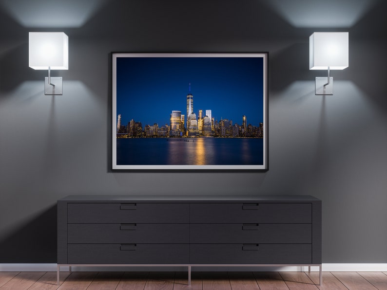 New York Manhattan Skyline Photography Print Big City Night Lights Architecture Buildings Image Landscape Sky Fine Art Photo Wall Decor. image 3