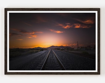 Sunset Photography Print Maricopa, Arizona Railway Mountains Image Landscape Sunrise Fine Art Photo Print Wall Decor.