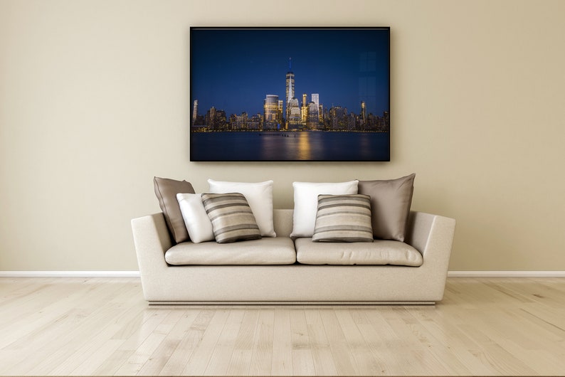 New York Manhattan Skyline Photography Print Big City Night Lights Architecture Buildings Image Landscape Sky Fine Art Photo Wall Decor. image 4